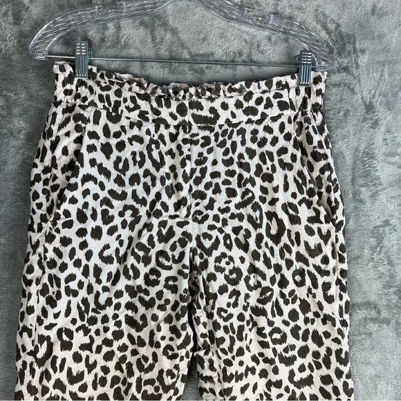 J Crew Leopard Print Linen Blend Plants 4 Stretchy Waist Jaguar Animal Preppy - Picture 2 of 14